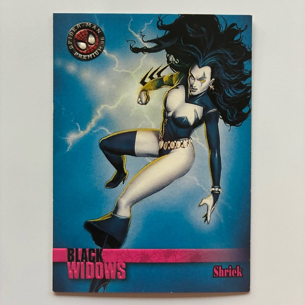 VTG 1996 Marvel Spider-Man Premium Shriek Card #61 Black Widows Fleer SkyBox‎